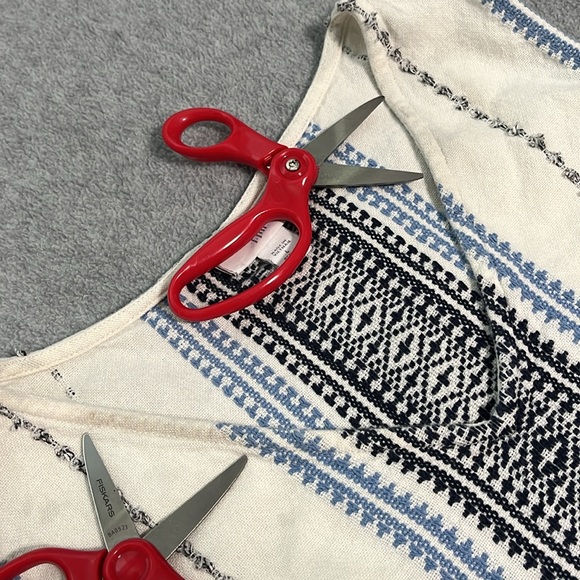 Boho J. Jill Midi Dress Large Petite White Blue Coastal Beach Woven Hippie - Picture 11 of 11